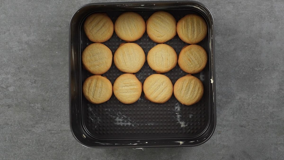 cookies in bottom of square baking dish