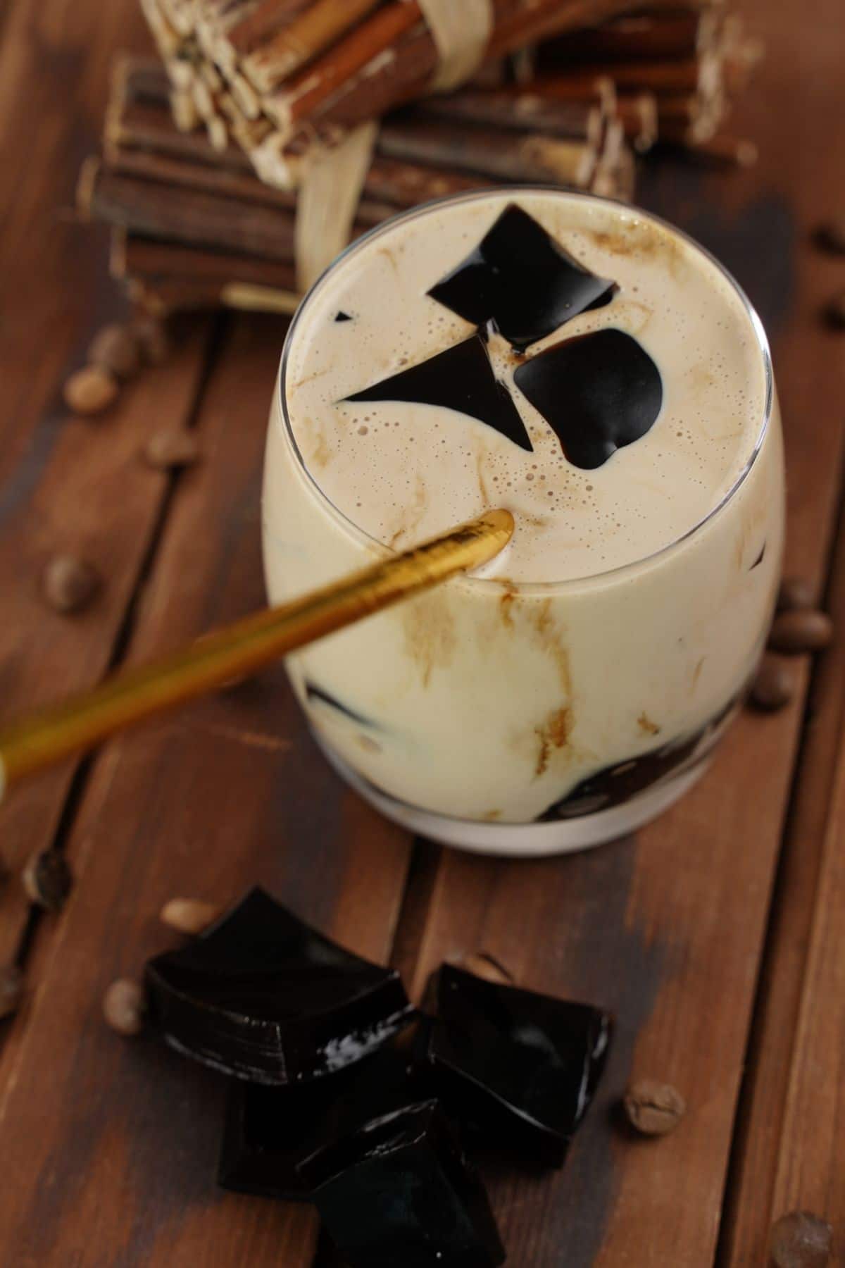 Easy Coffee Jelly Drink served with jelly cubes