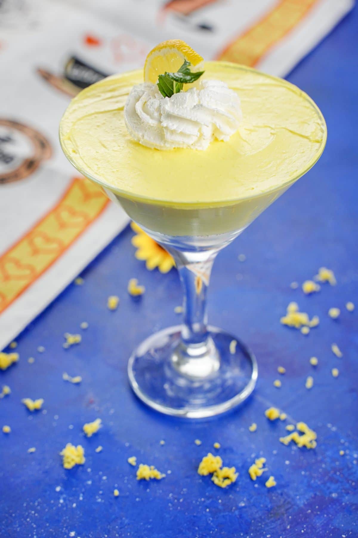 Creamy Lemon Cheesecake Mousse Served with some lemon leaves