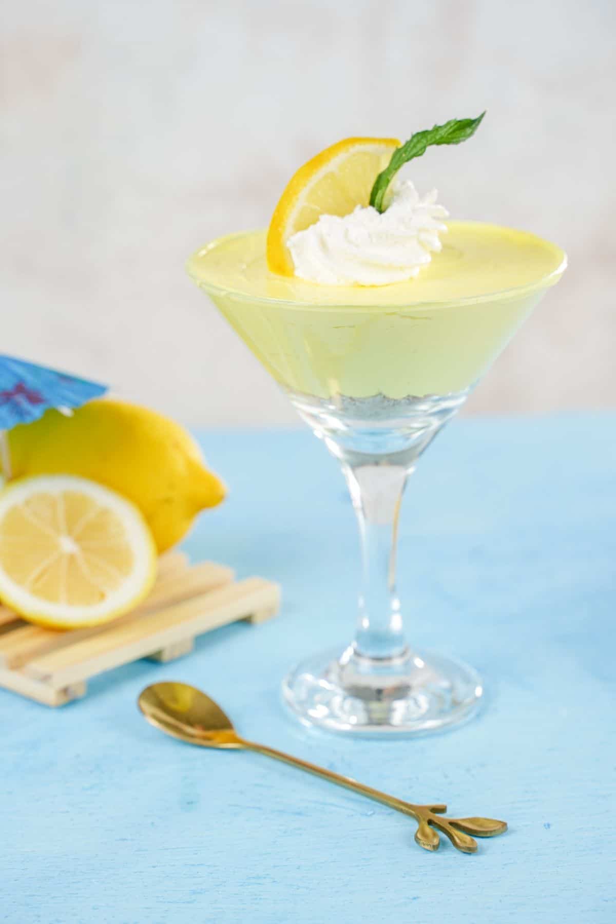 Creamy Lemon Cheesecake Mousse served in a fancy glass