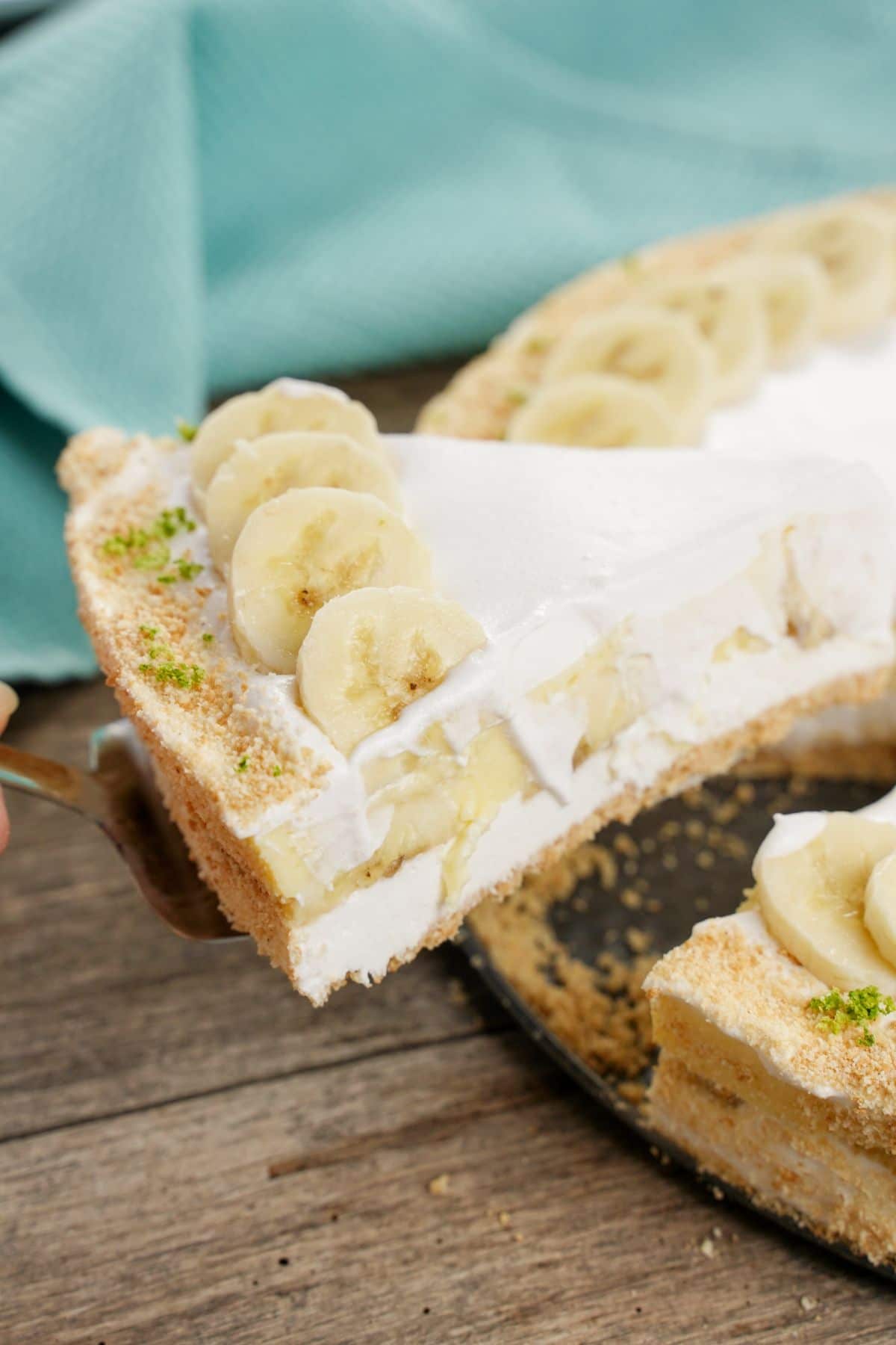 A piece of No-Bake Layered Banana Pudding Cake