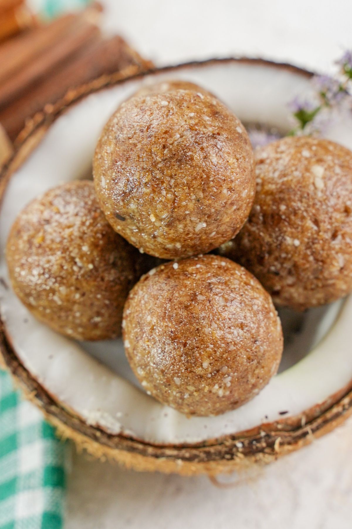 No-Bake Lemon Protein Balls served in a coconut