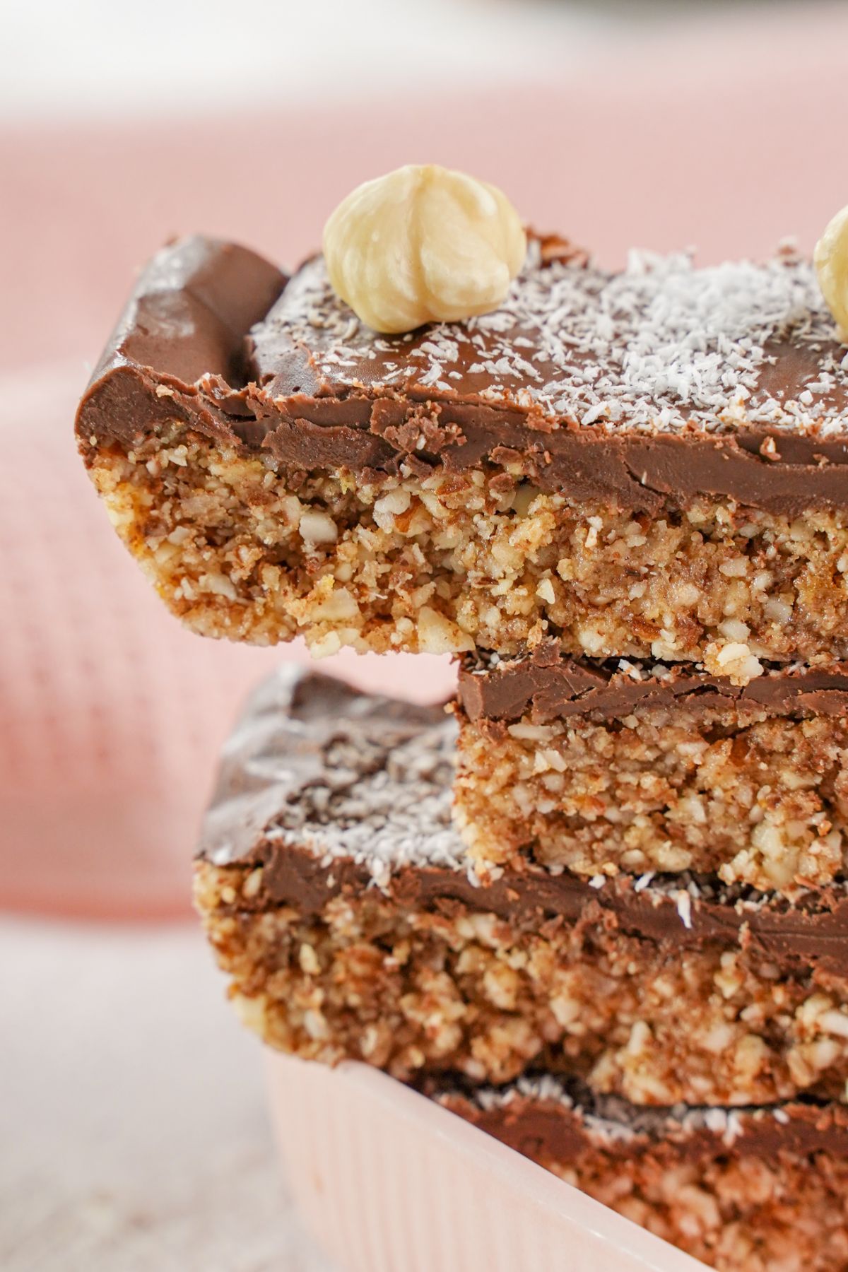 Zoomed side image of No-Bake Toasted Coconut and Almond Granola Bars