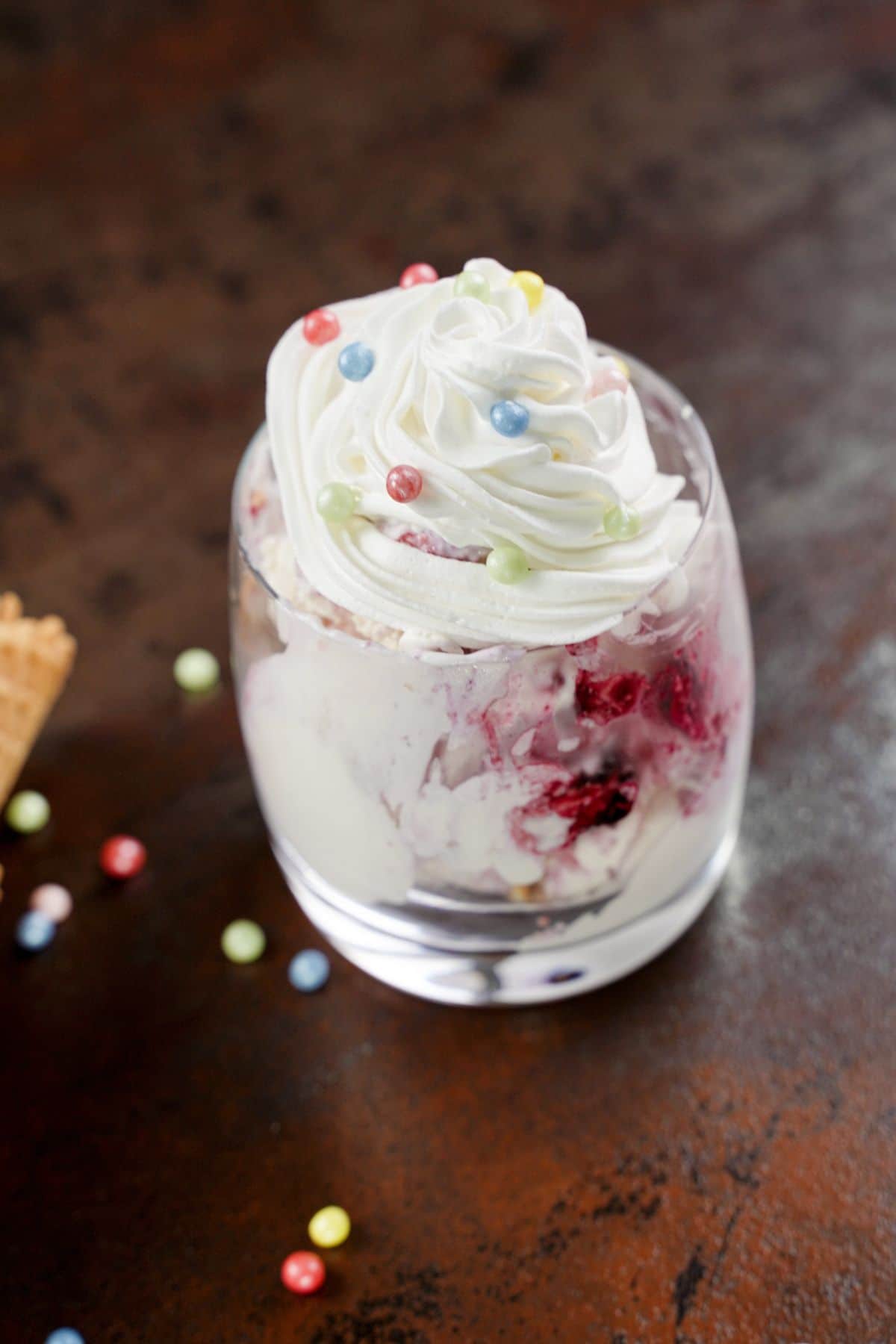 No Churn Blueberry Cheesecake Ice Cream in a glass