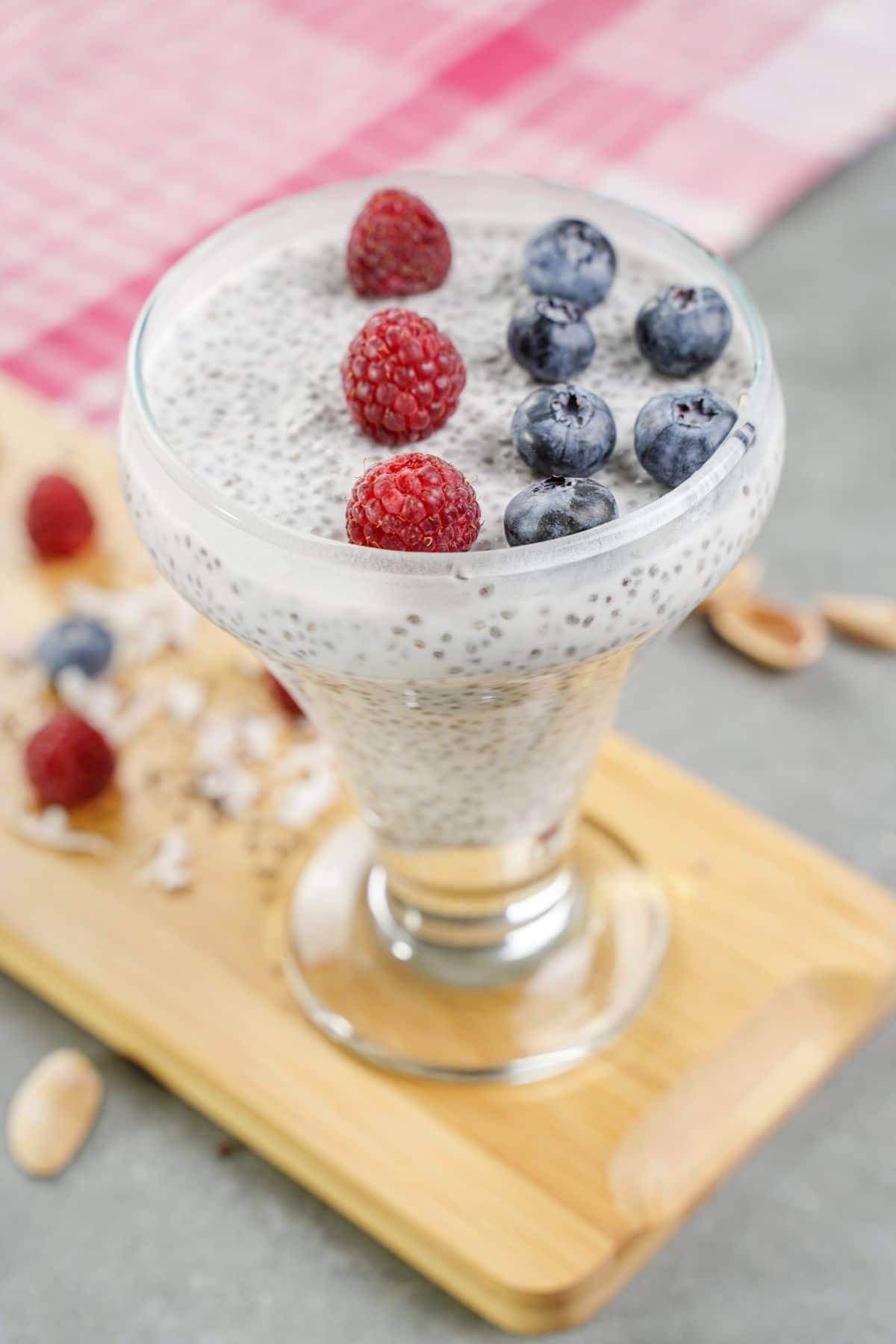 No-Bake Chia Pudding served with some fresh berries