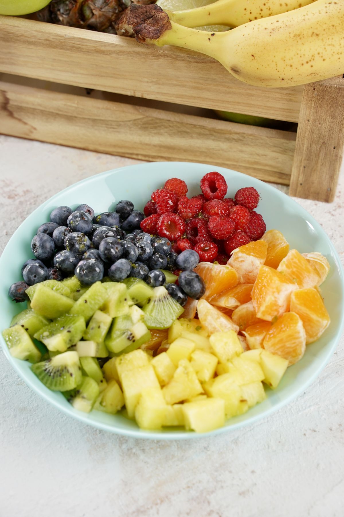 Rainbow Fruit Salad served in a plate