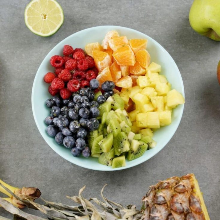 Recipe Card of Rainbow Fruit Salad with Honey Dressing