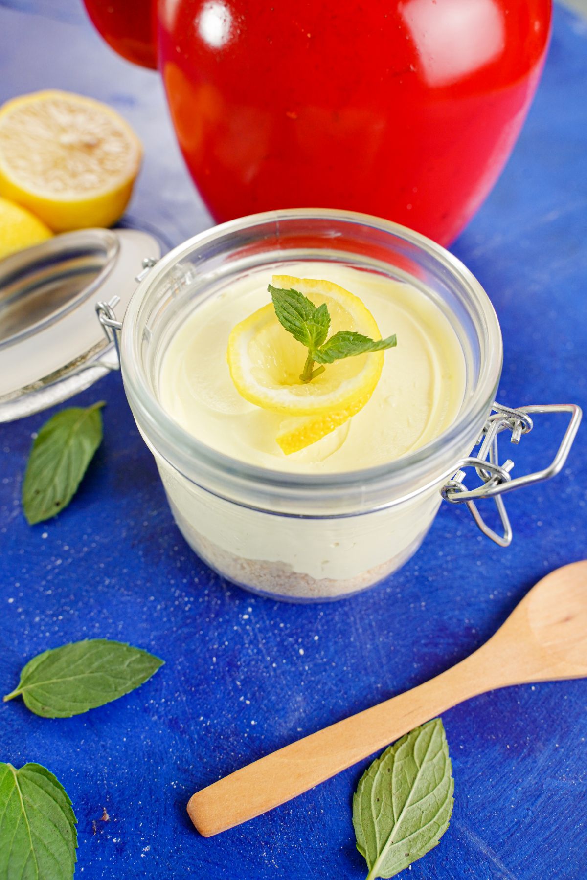 Creamy Lemon Mousse decorated in a jar