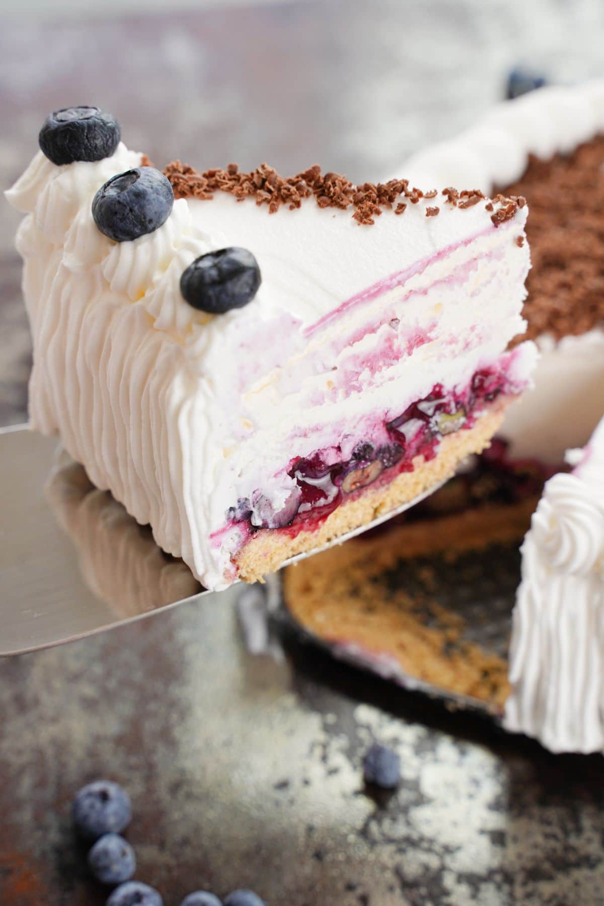 A slice of No-Bake Blueberry Pie 