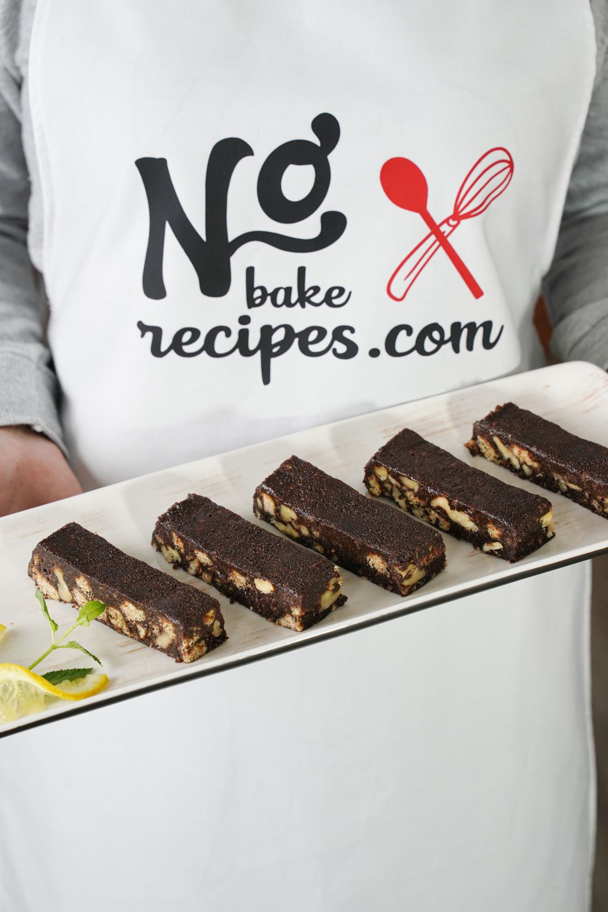 Easy No-Bake Chocolate Cookies served on a white tray