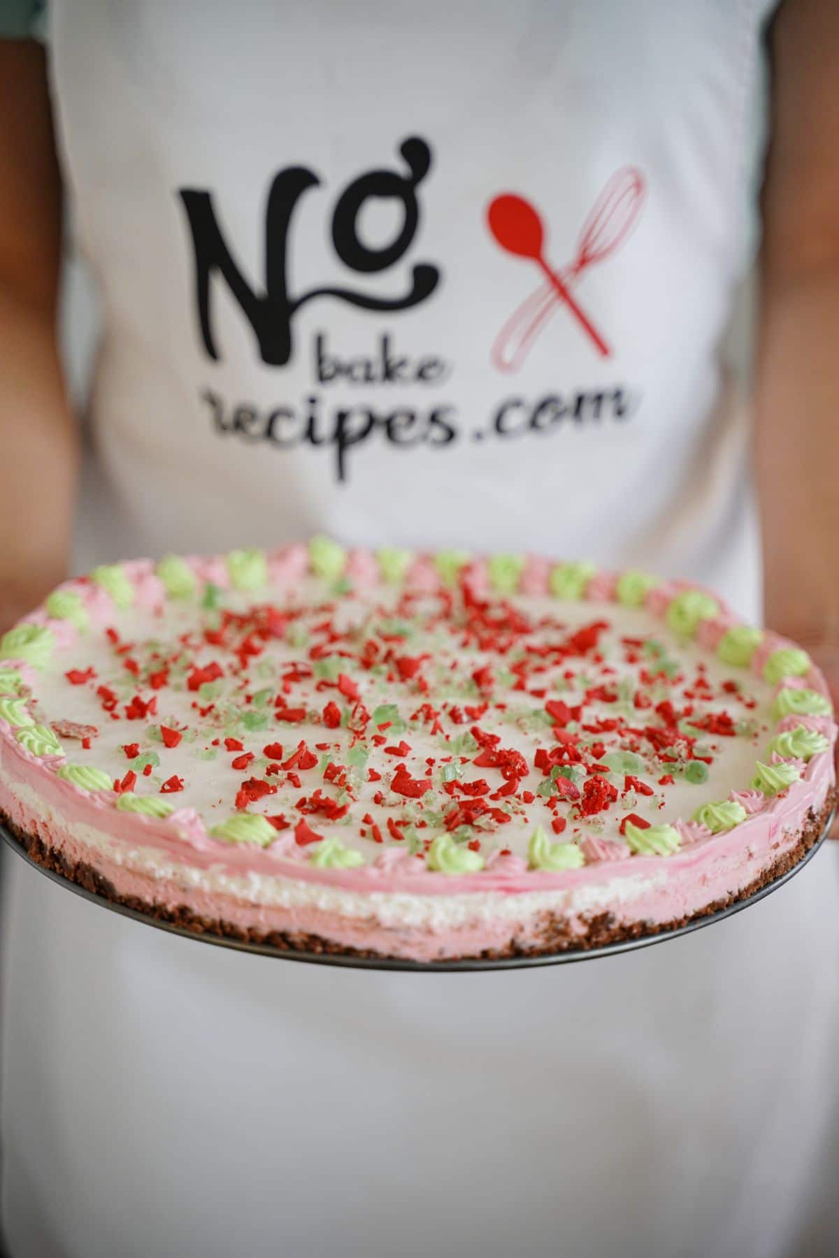 No-Bake Peppermint Pie on a tray