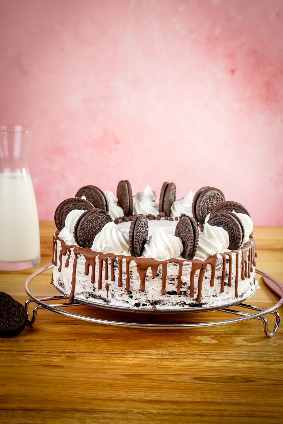 4 Ingredient Oreo Icebox Cake nicely decorated with oreos and place on a fancy plater