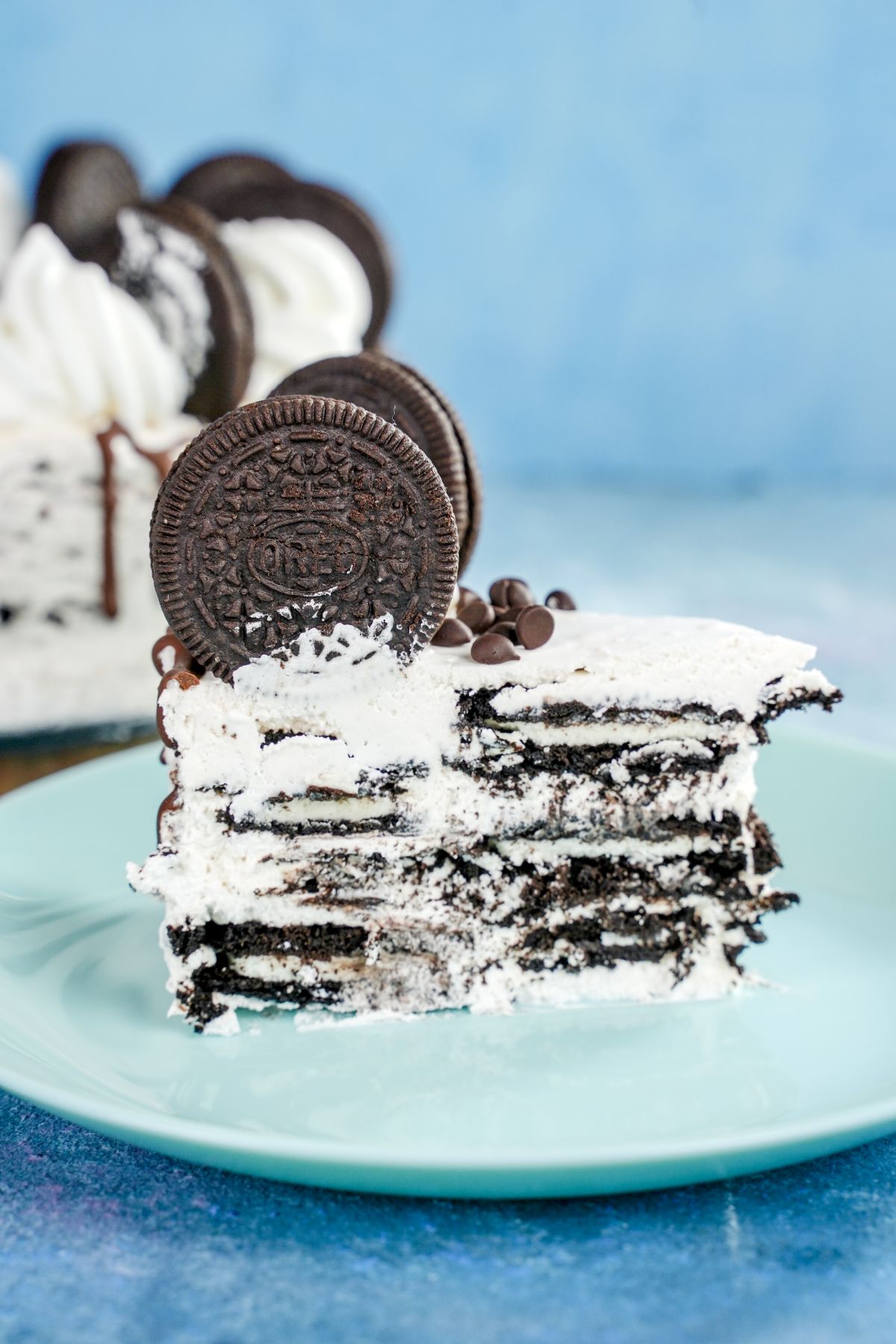 Zoom side image of 4 Ingredient Oreo Icebox Cake on a plate