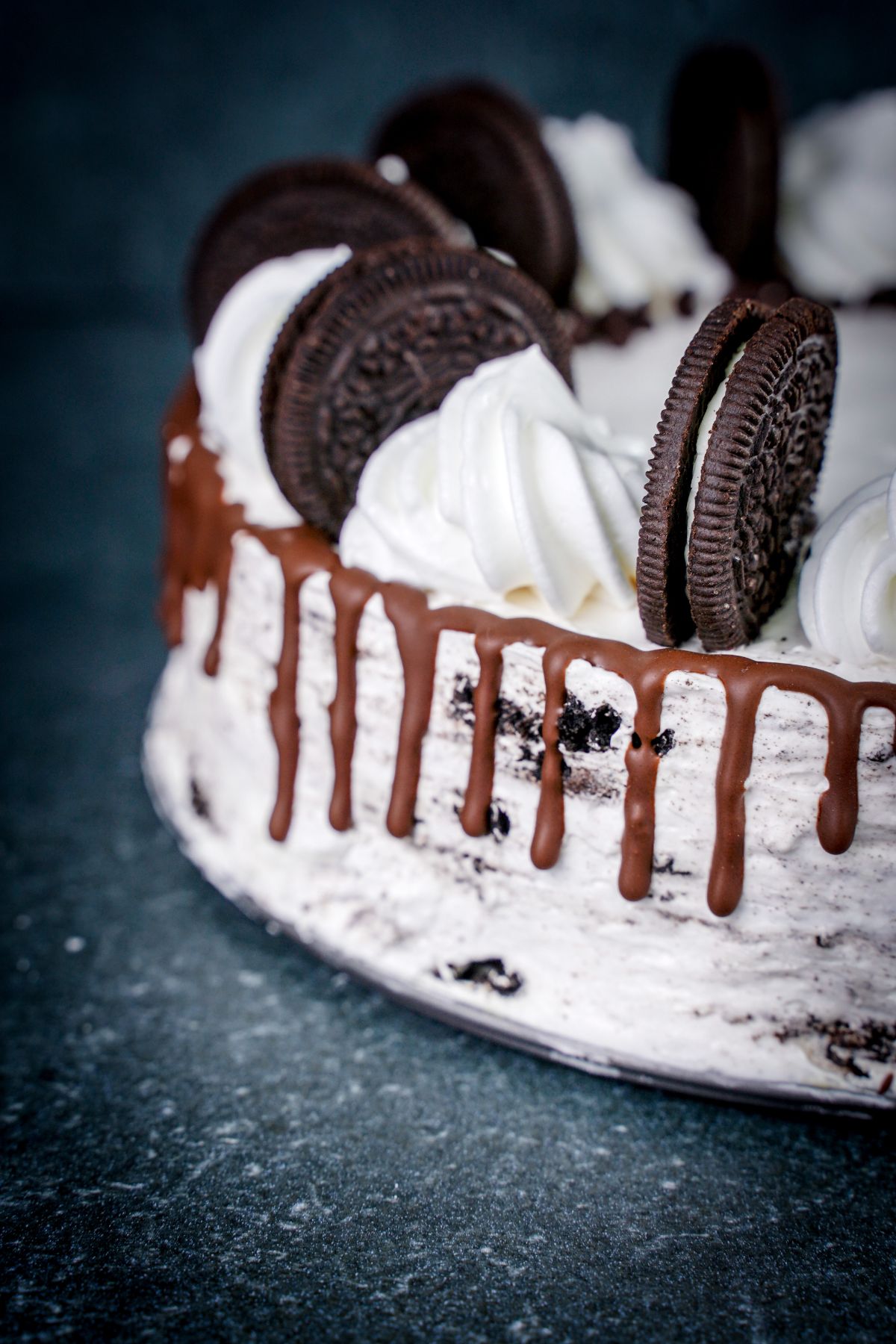 Zoom side image of 4 Ingredient Oreo Icebox Cake nicely decorated with oreos