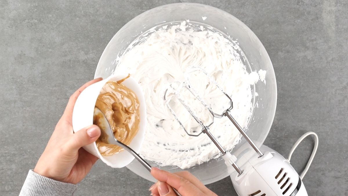 mix cream cheese with peanut butter in a bowl