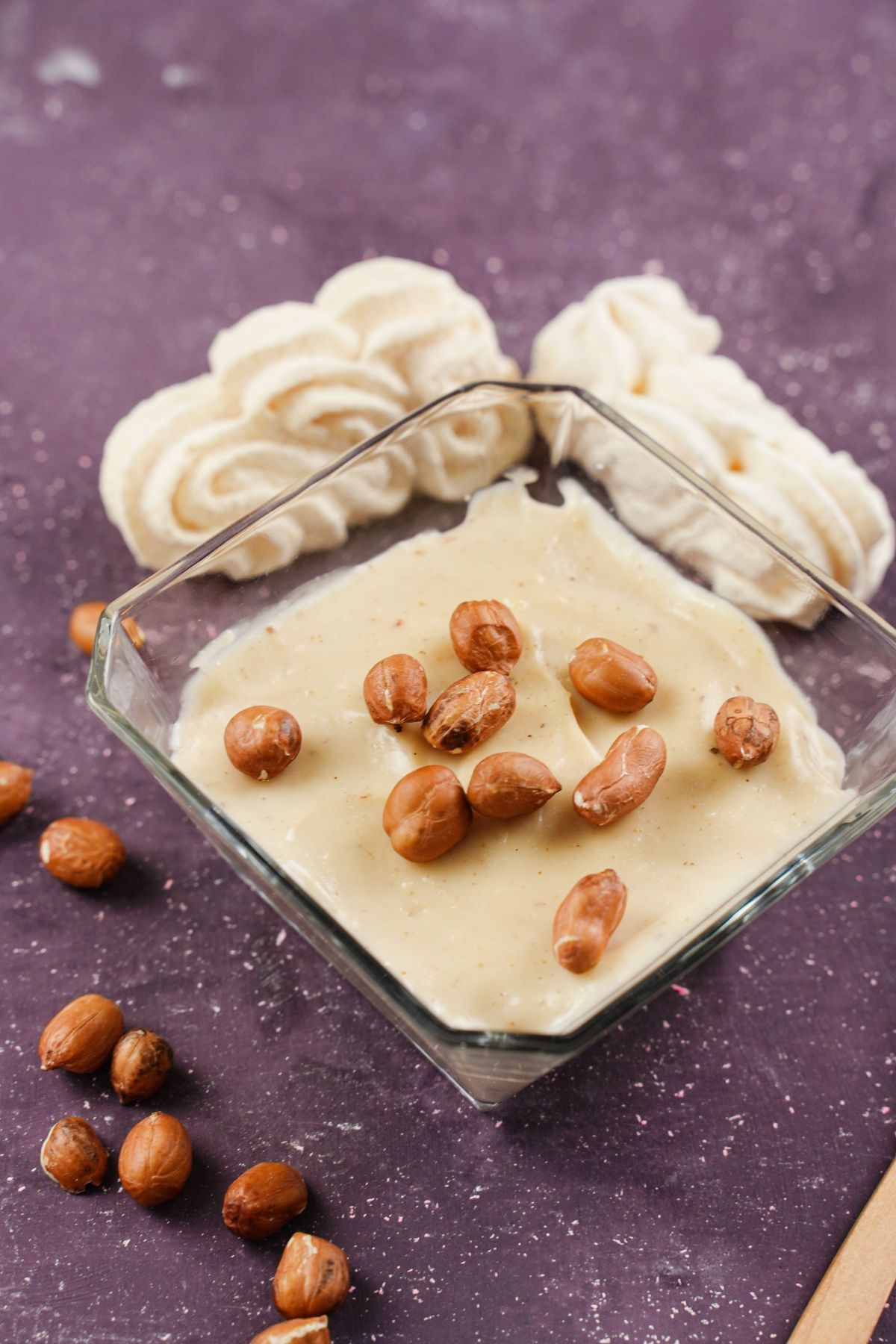 Creamy Peanut Butter Pudding in square glass bowl