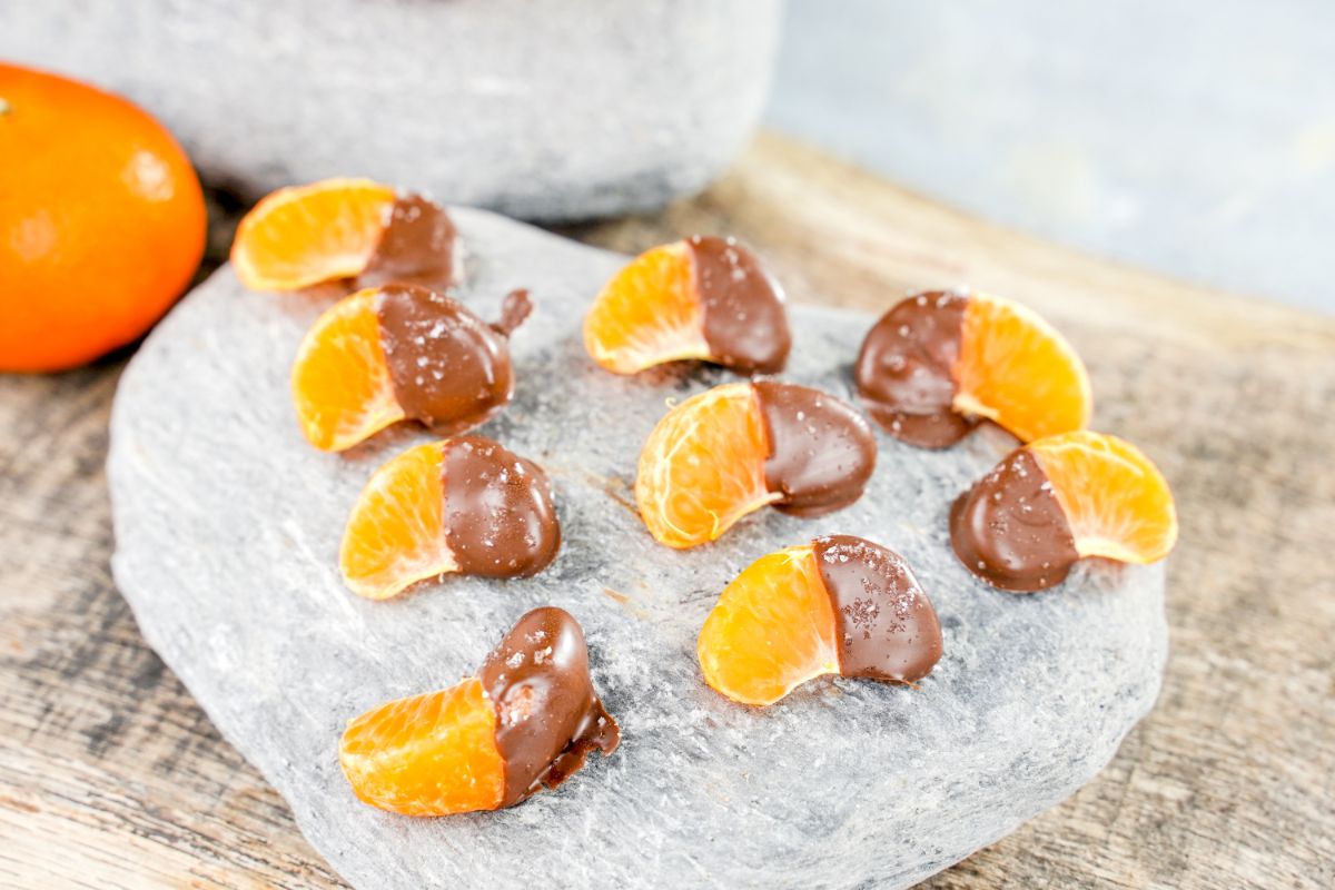 Chocolate Covered Oranges served on rock