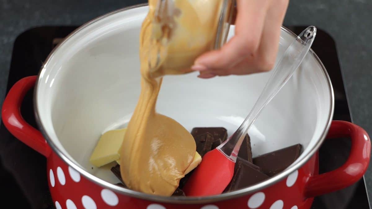 melt chocolate along with peanut butter in a pan