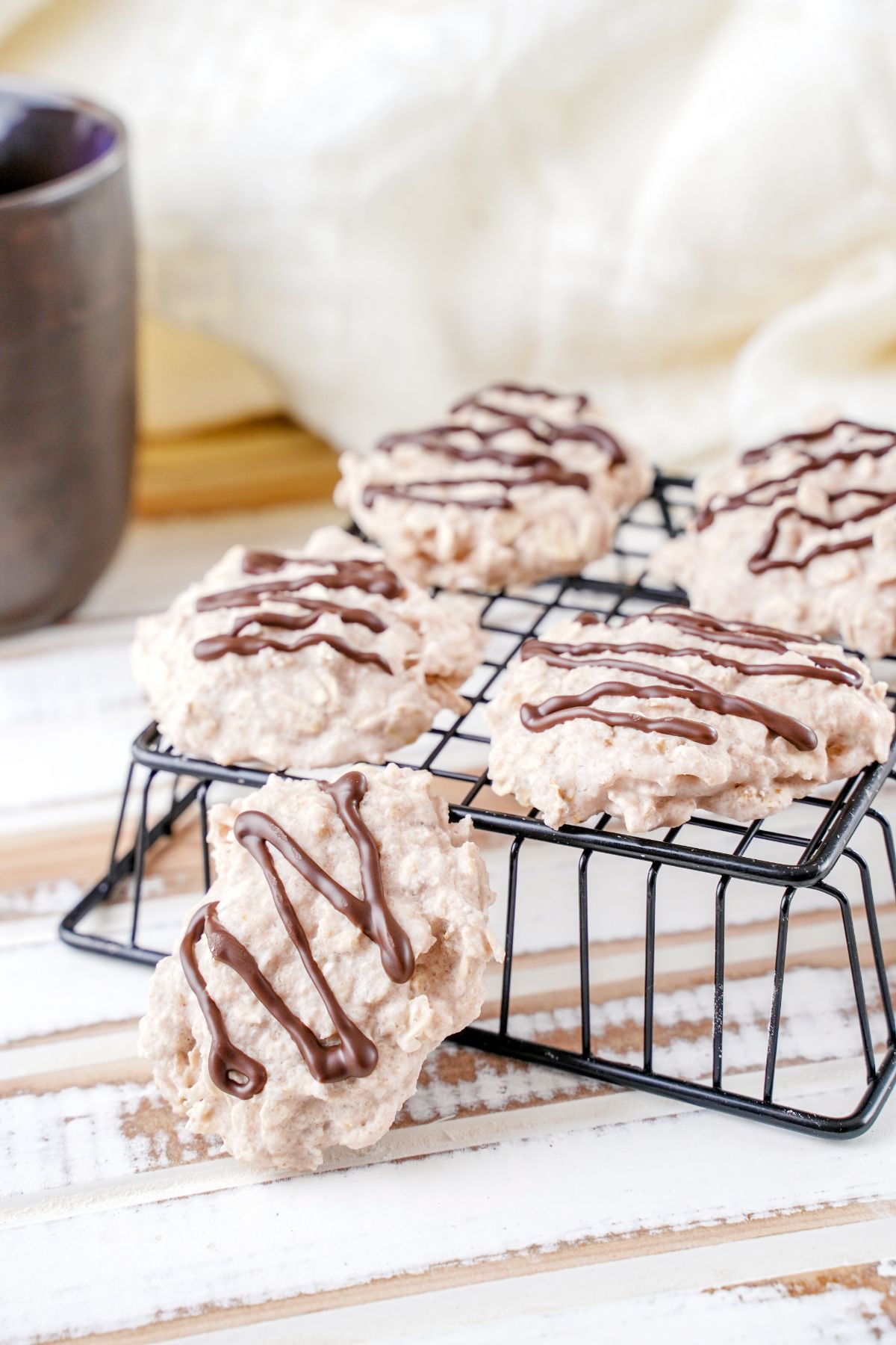 No-Bake White Chocolate Cookies served on a wire rack