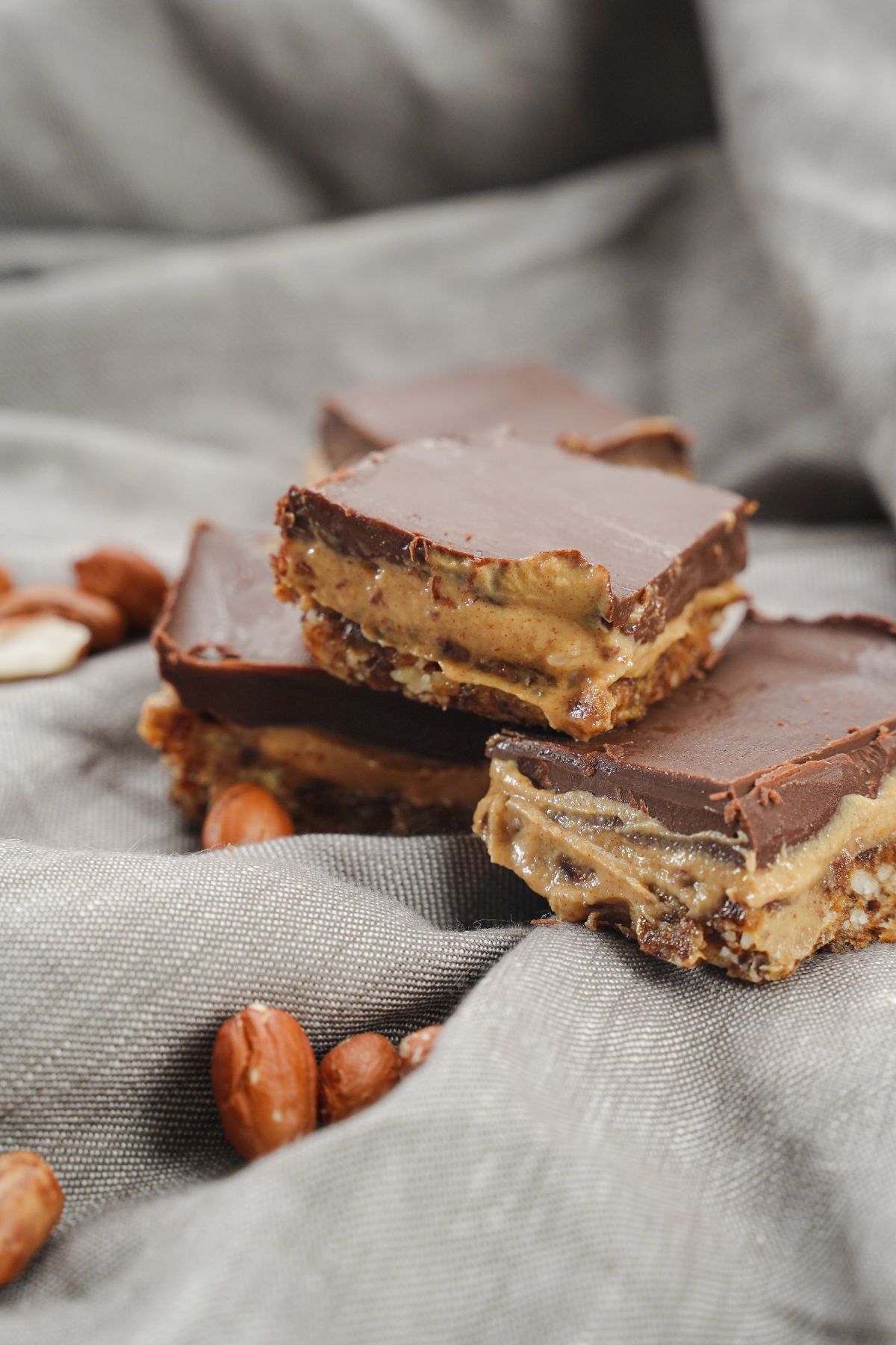 Homemade Twix Bars placed on a cloth