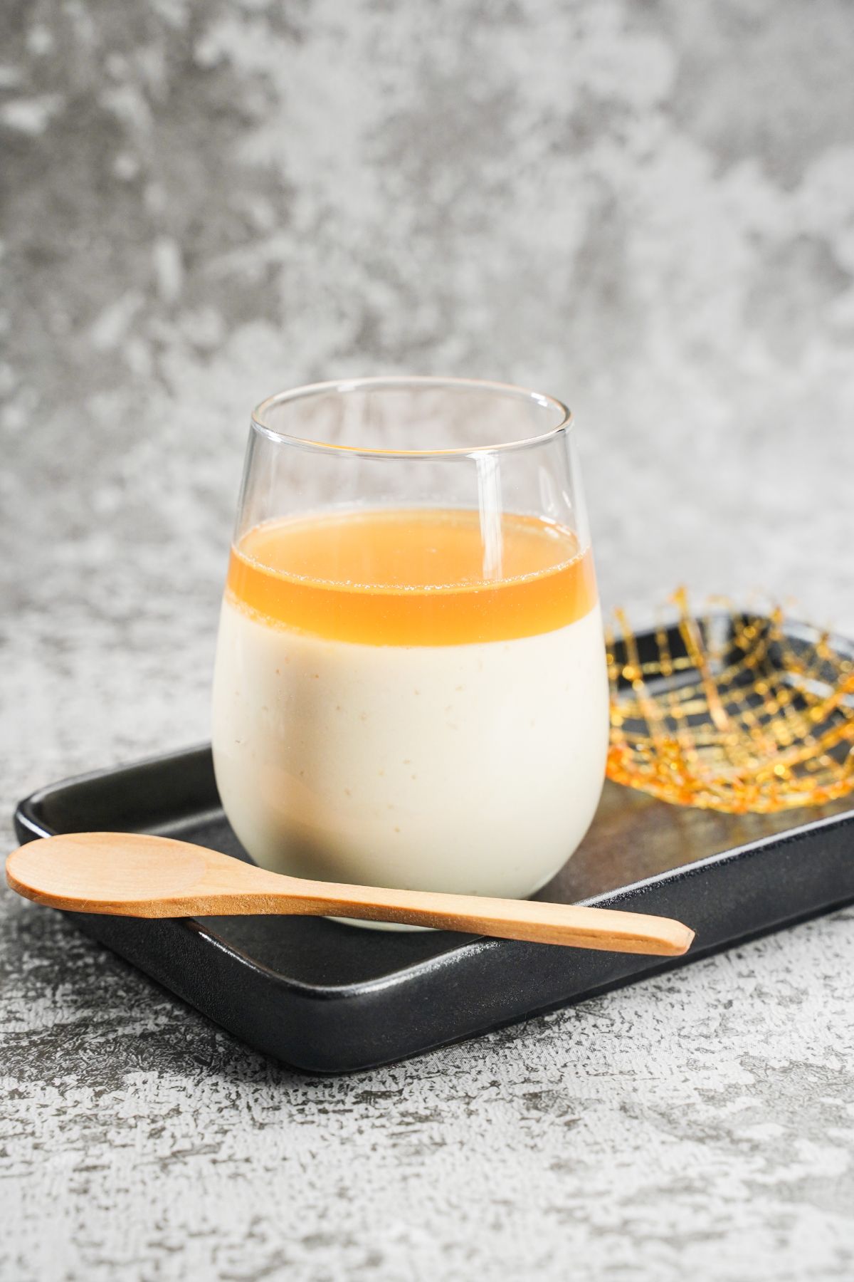 Honey Panna Cotta with wooden spoon