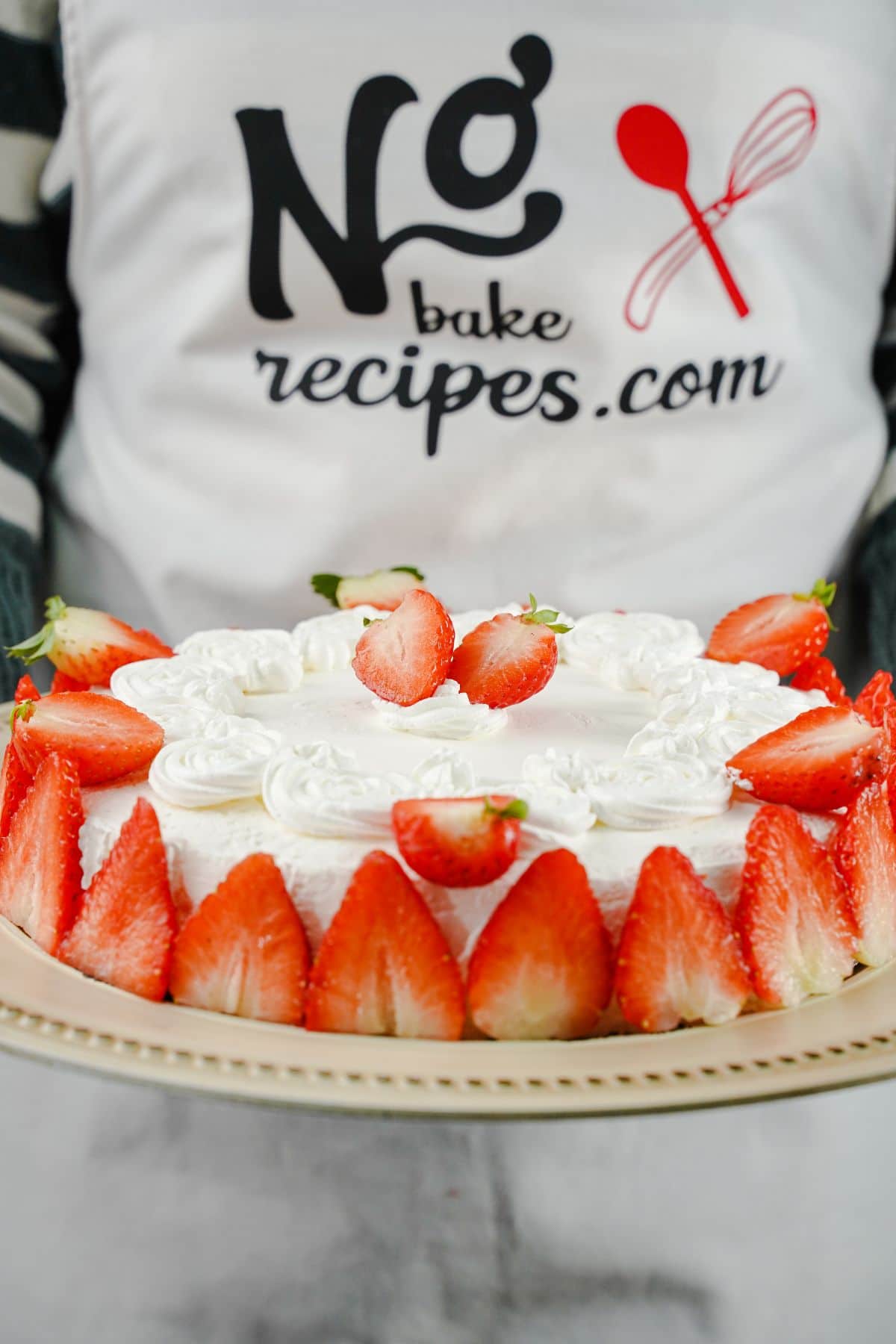 No-Bake Pavlova With Strawberries on a tray