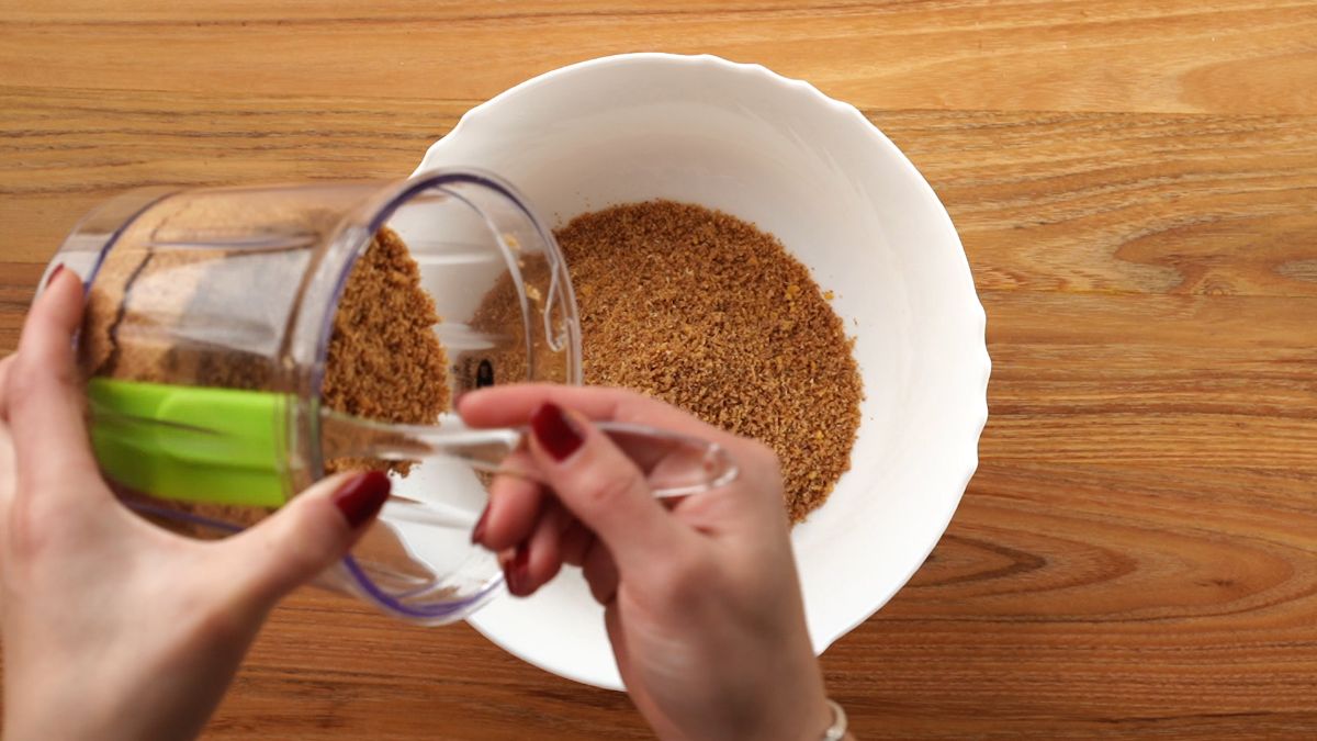 add ginger cookie crumbs in a bowl