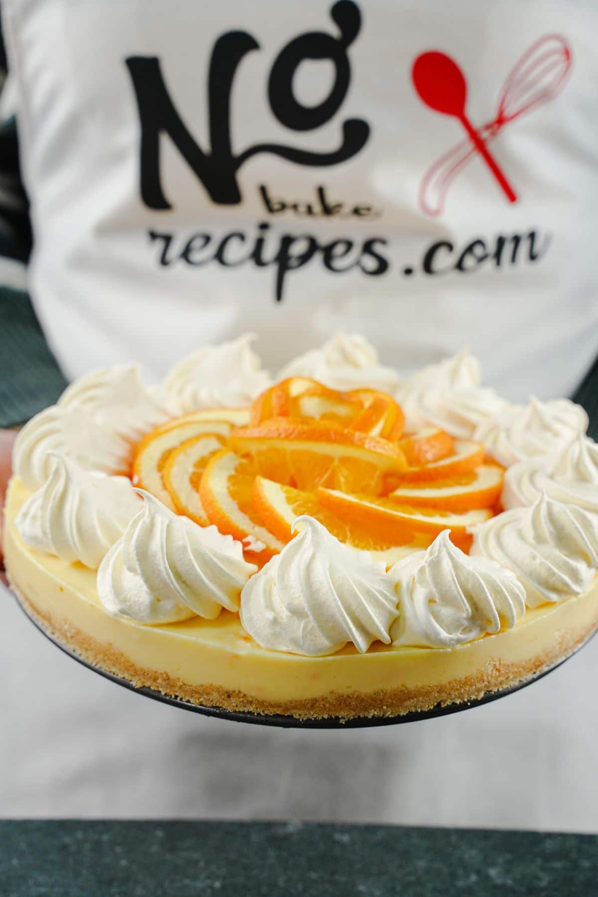 No-Bake Orange Cream Pie in hand