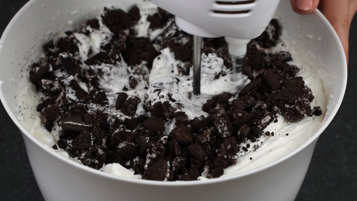mix some crushed Oreos into the cream and mix well