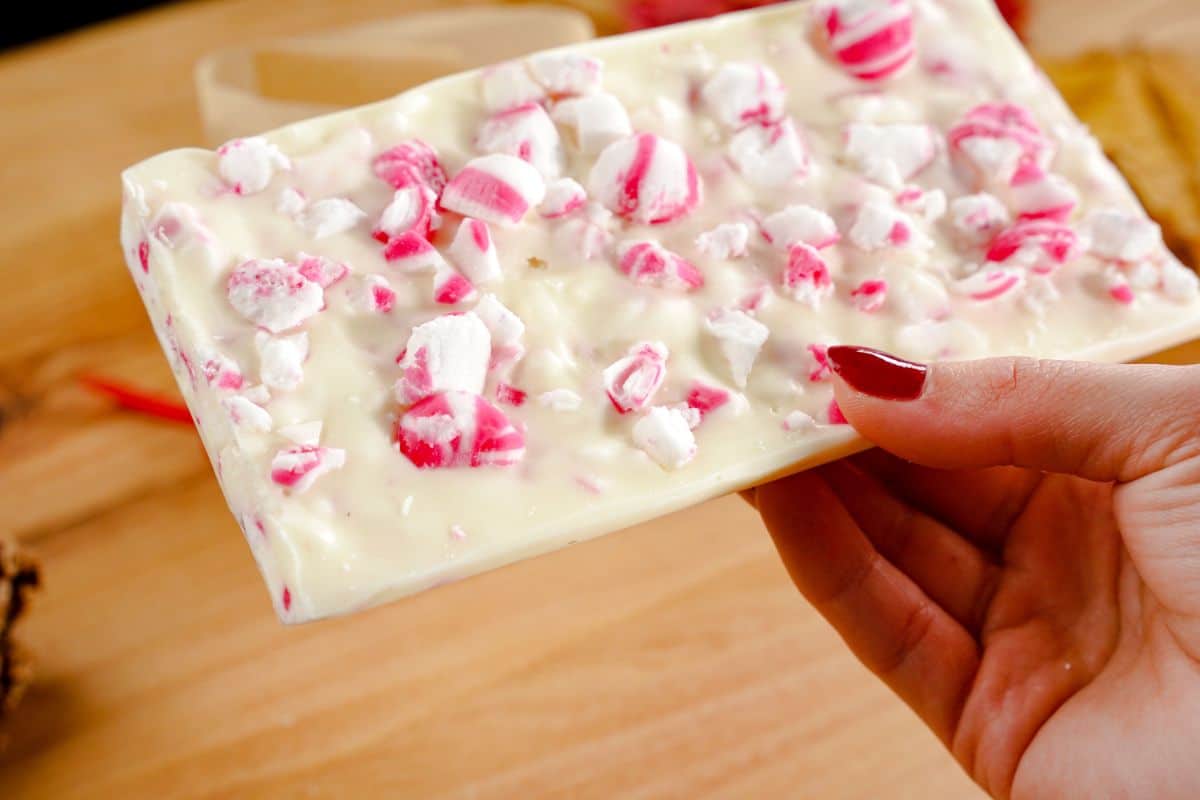 Peppermint Bark hold in hand