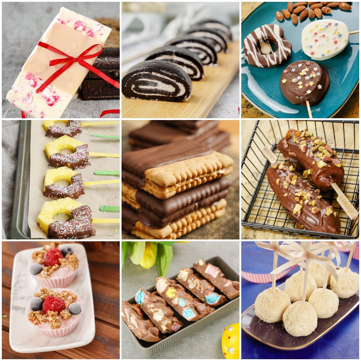 photo collage of no bake 3 ingredient dessert recipes