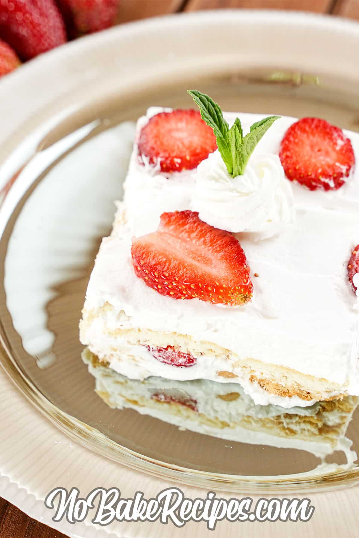 overhead view of a slice of Strawberry Icebox Cake