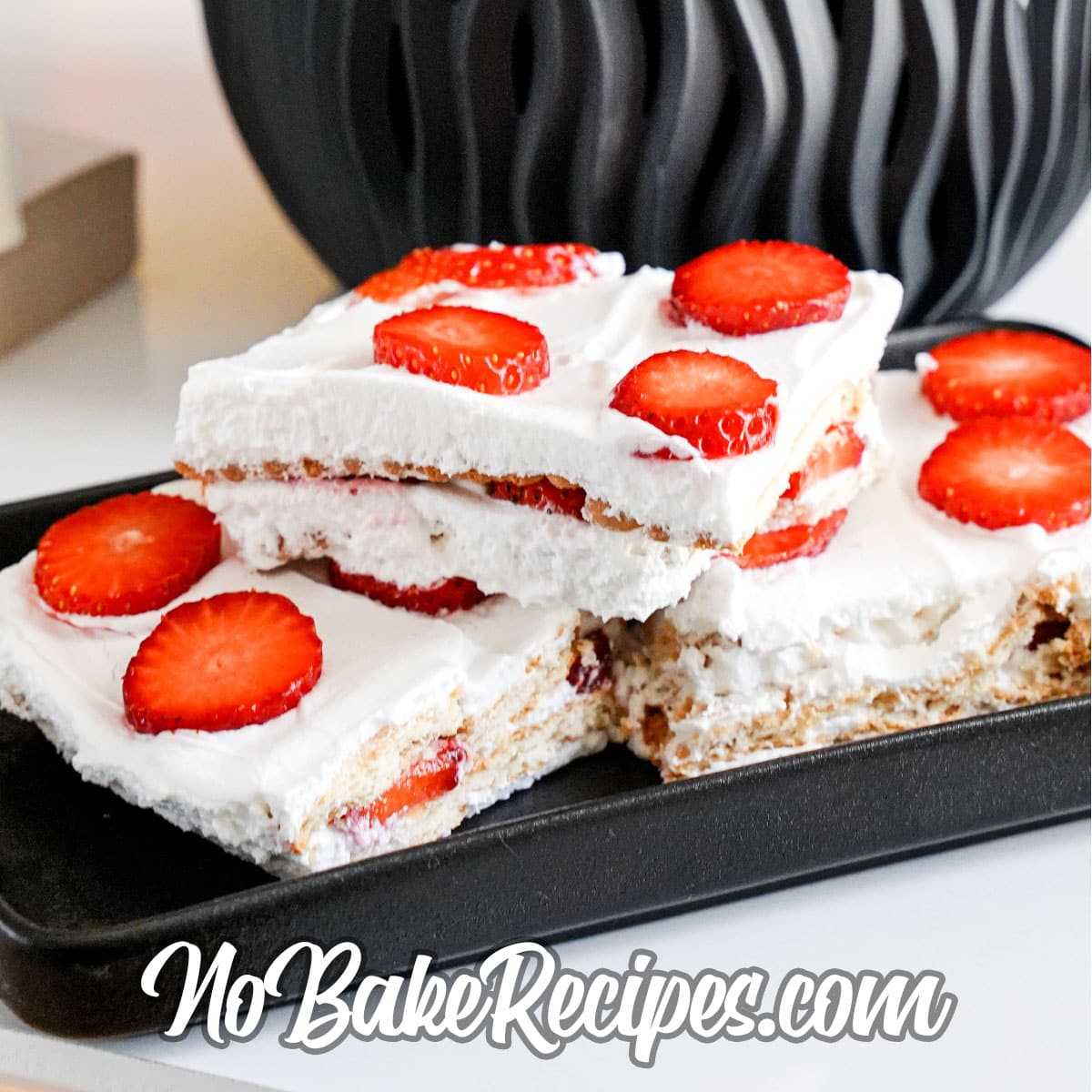 no-bake Strawberry Icebox Cake on a plate