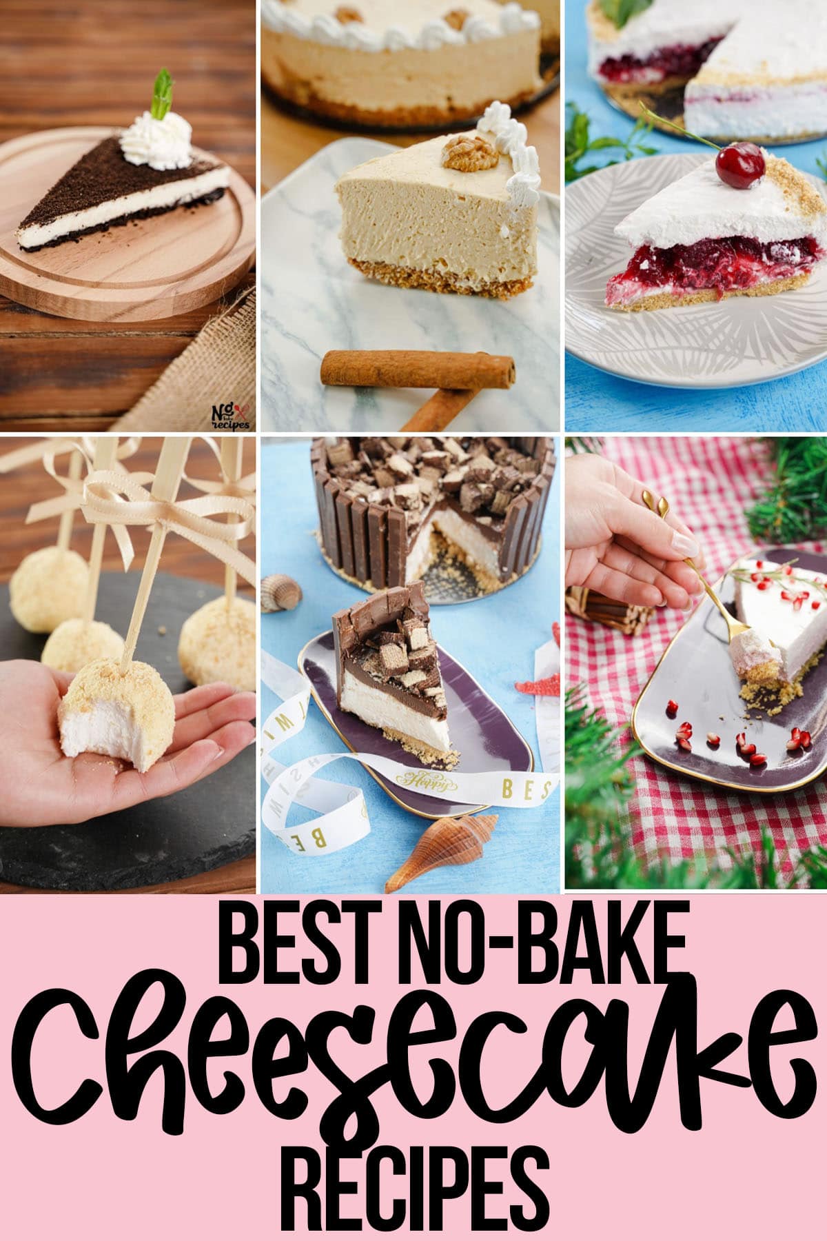 photo collage of no-bake recipes for cheesecake with text which reads best no-bake cheesecake recipes
