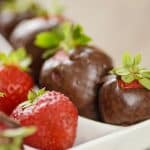 closeup of boozy chocolate covered strawberries