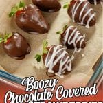 overhead view of boozy chocolate covered strawberries