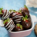 bowl of boozy chocolate covered strawberries