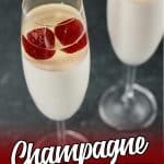 overhead view of glasses filled with champagne flavored panna cotta with text which reads champagne panna cotta