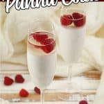 champagne glasses filled with panna cotta for valentines with text which reads champagne panna cotta