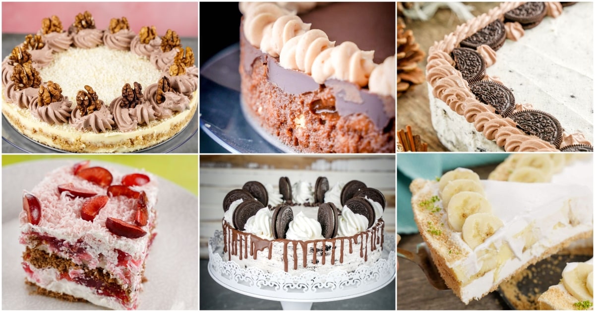 photo collage of no-bake recipes to make cake