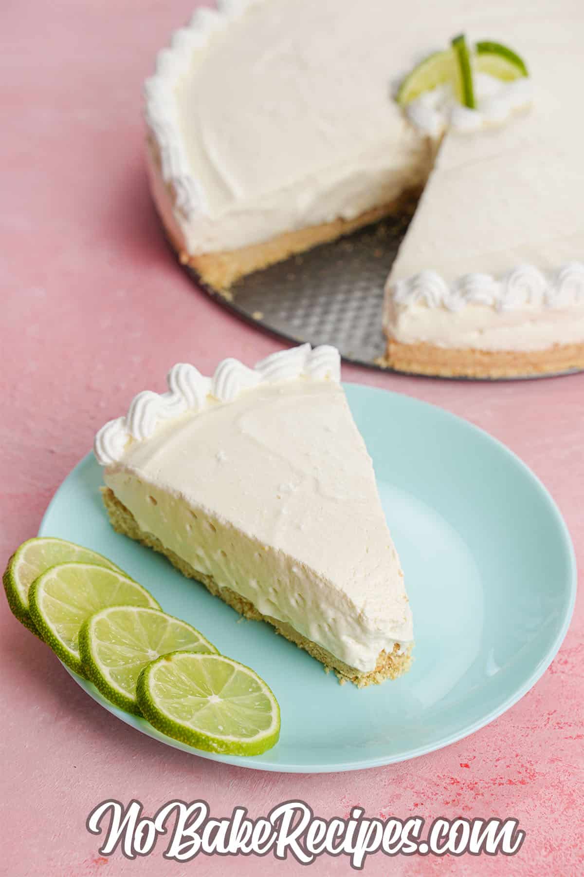 slice of no-bake lemon pie on a plate