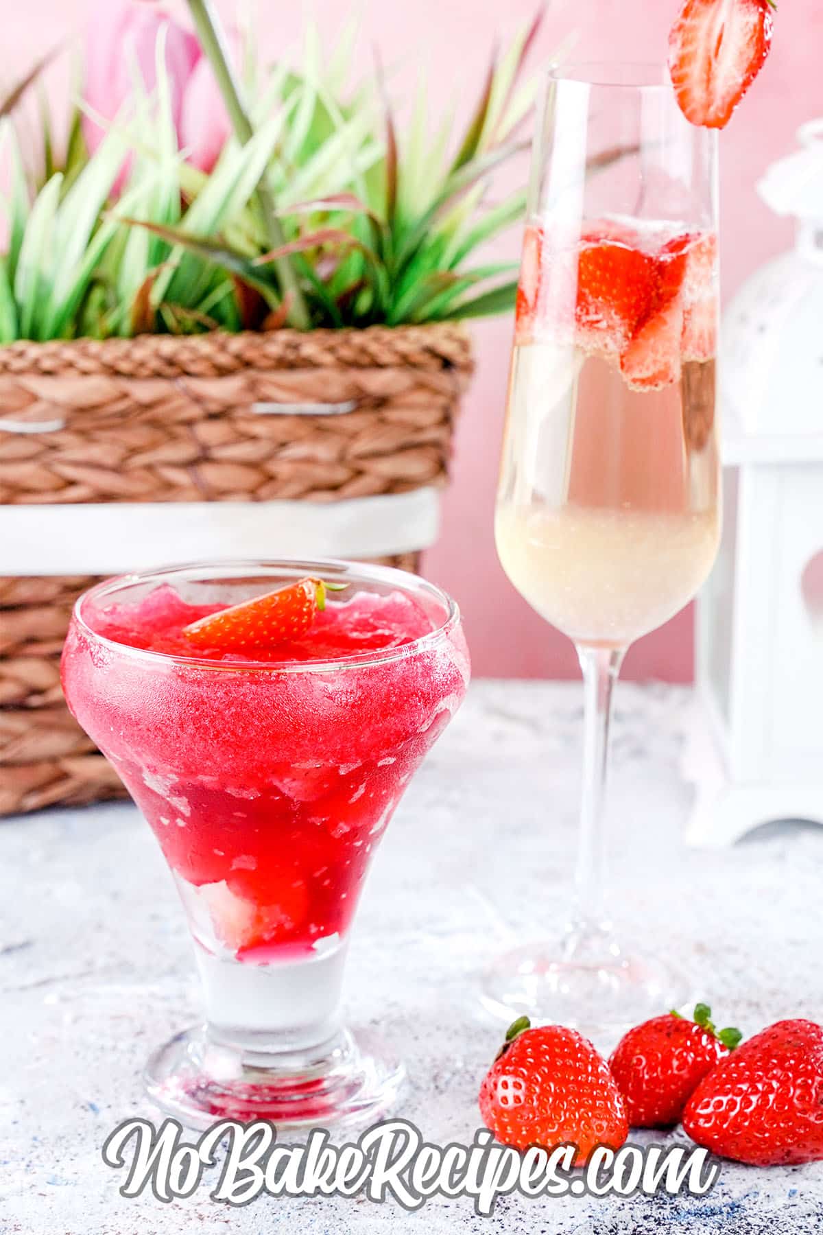 strawberry champagne jello in a glass