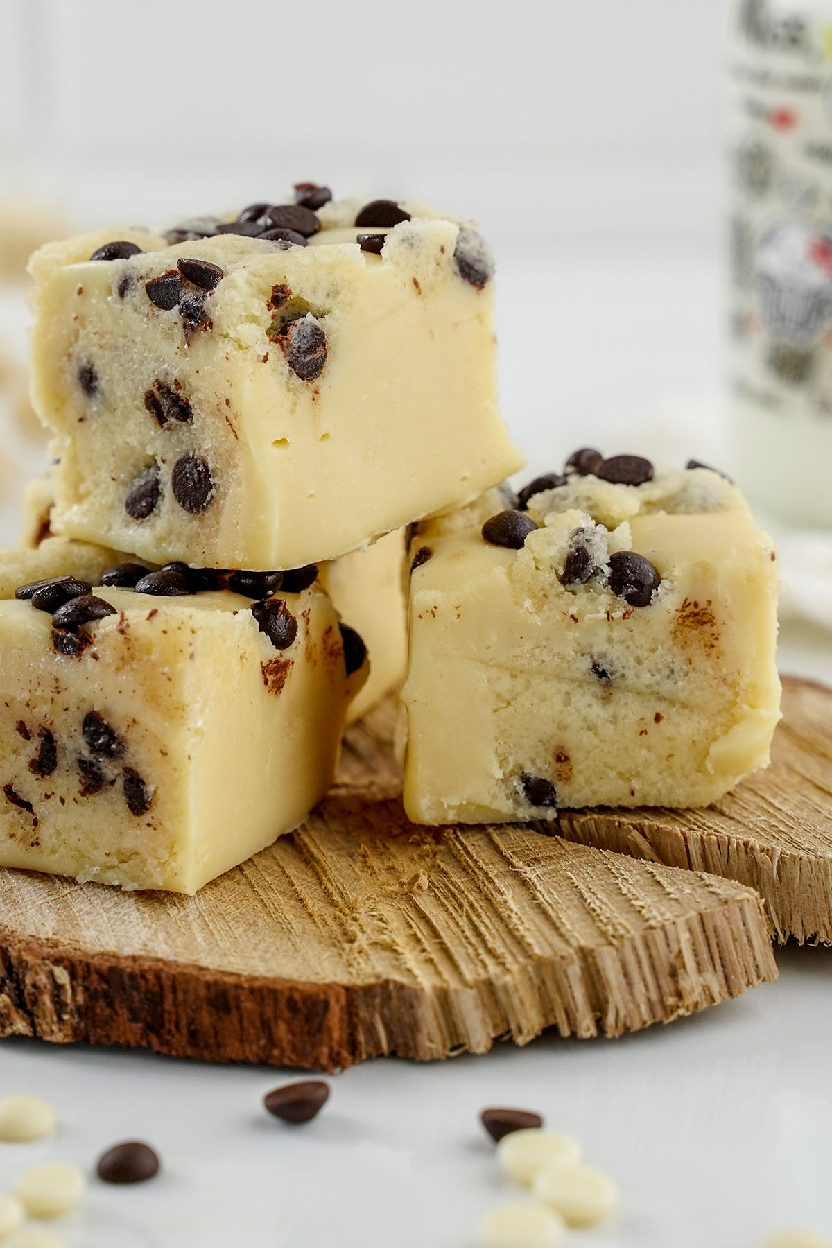 closeup view of Cookie Dough Fudge squares