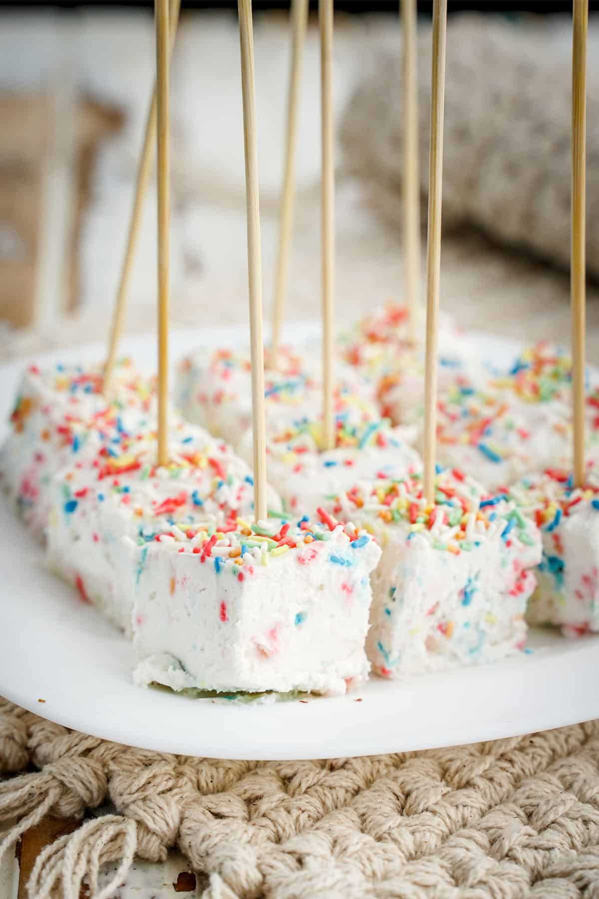 side view of Funfetti Cheesecake Pops