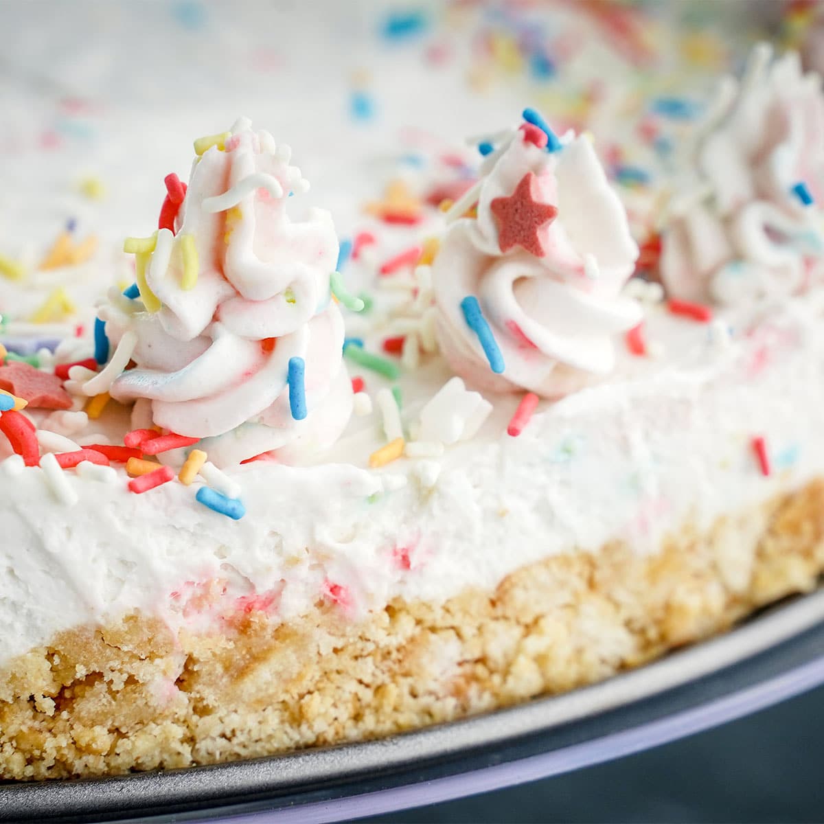 closeup view of birthday cheesecake no-bake recipe