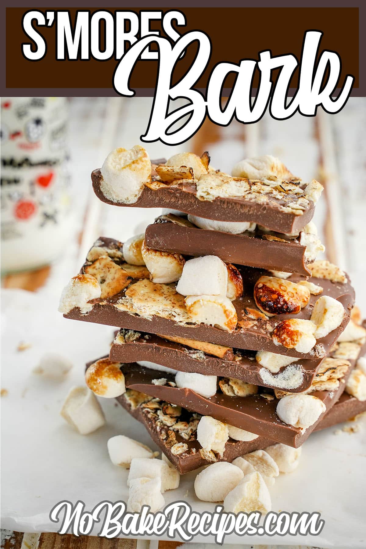easy homemade chocolate bark with marshmallows and graham cracker with text which reads S'mores Bark