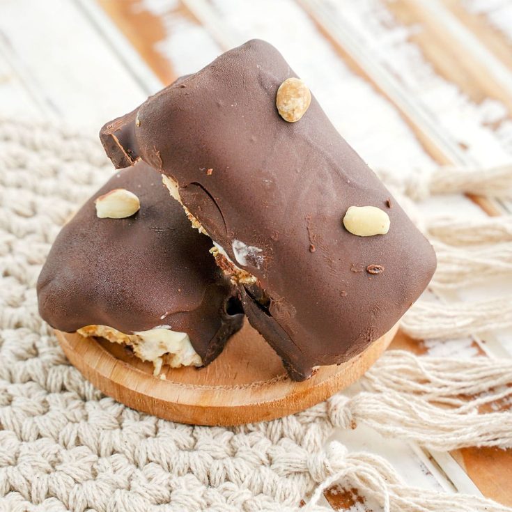 side view of easy homemade snickers ice cream bars