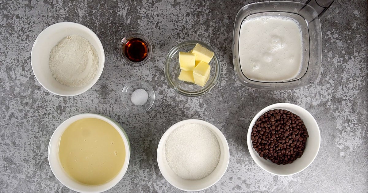 bowls of ingredients to make cookie dough ice cream