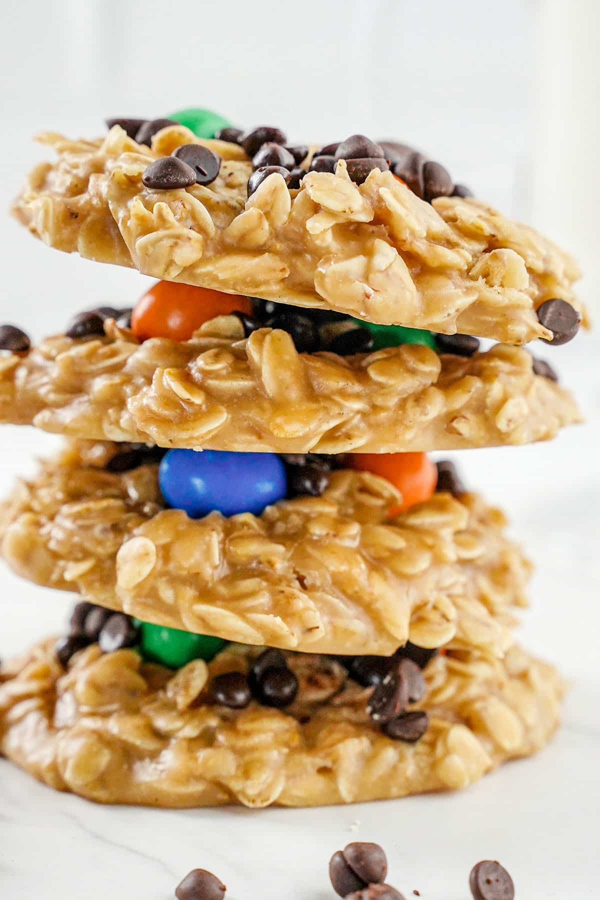 stack of no-bake monster cookies