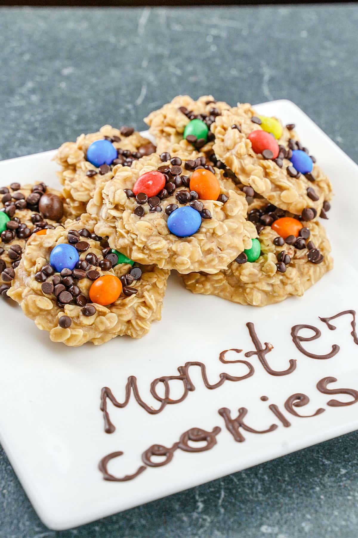 overhead view of monster cookies from a no-bake recipe